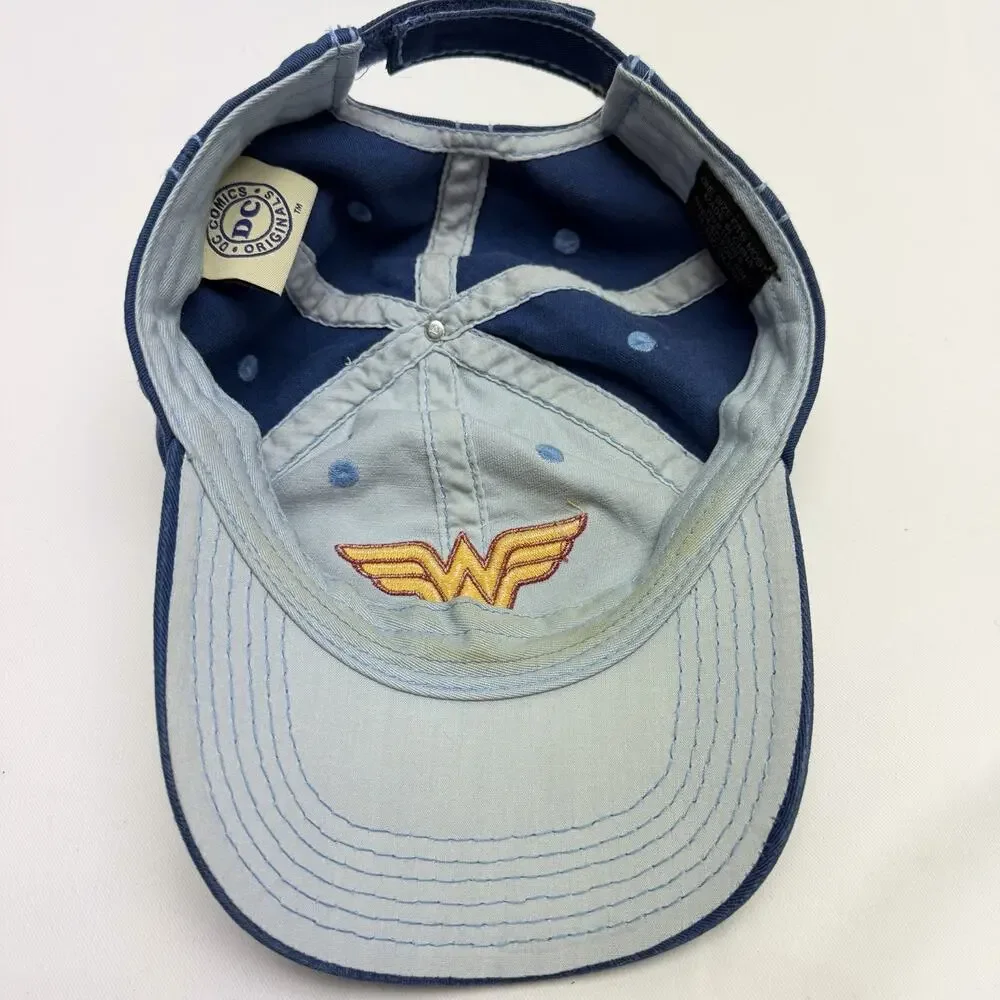 Wonder Woman Hat DC Comics Blue Rhinestone Logo Baseball Cap Adjustable Adult